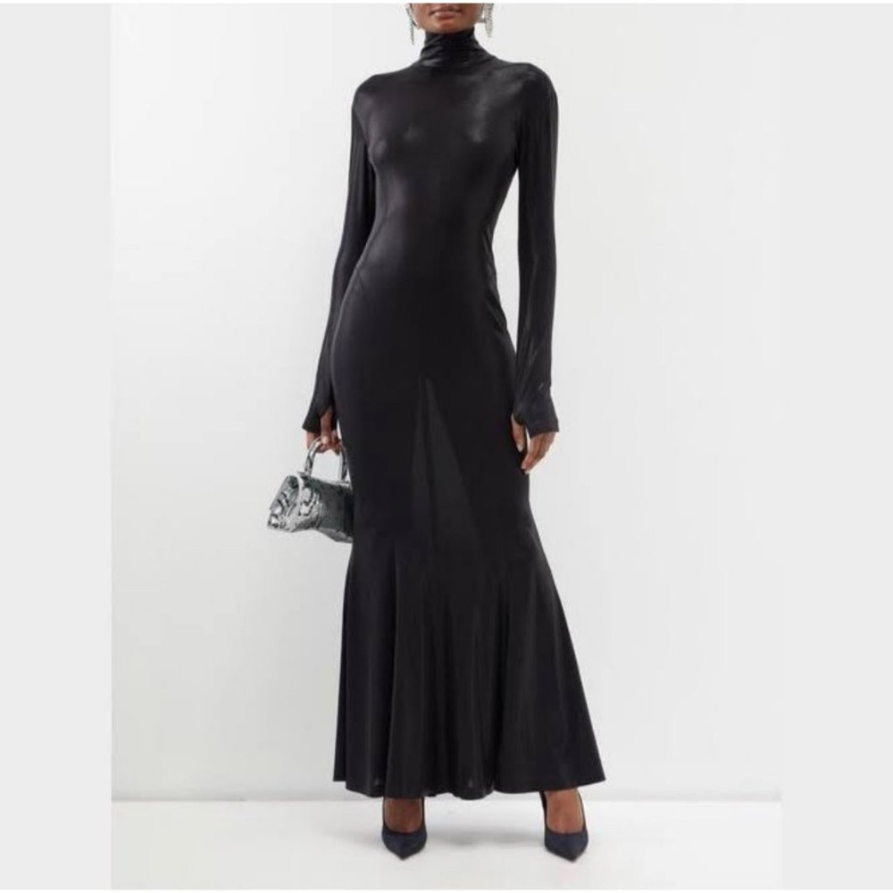 NWT Norma Kamali Long Sleeve Turtle Fishtail Coated Gown